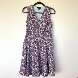 Banana Republic fit and flare V neck sleeveless dress in light blue and brown